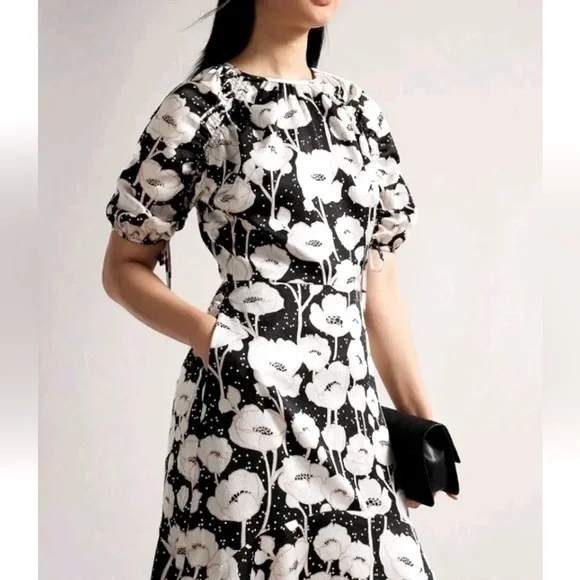 Ted Baker Dresses & Skirts - Ted Baker London Abriee Floral Puff Sleeve Handkerchief Hem Midi Dress Size 1
